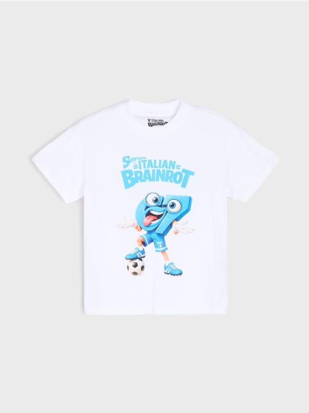 Sinsay - Tricou din bumbac cu imprimeu Italian Brainrot Six Seven - alb