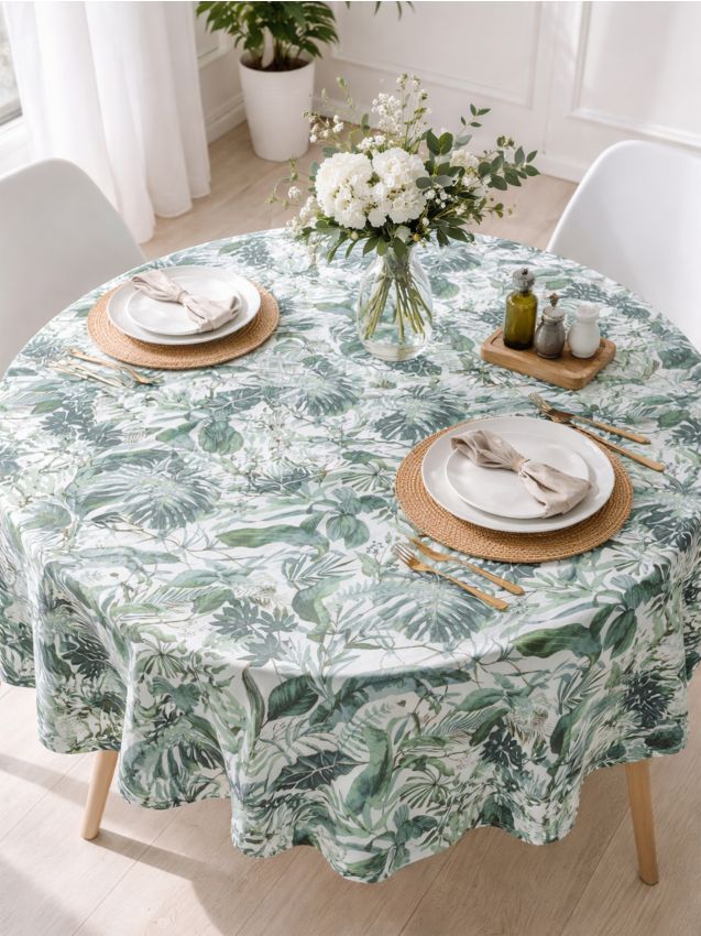 Sinsay - Față de masă rotundă cu motiv vegetal - verde-deschis