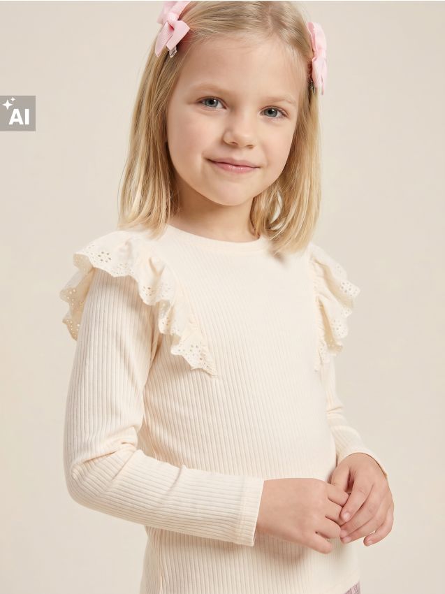 Sinsay - Bluză din bumbac cu volane decorative - crem