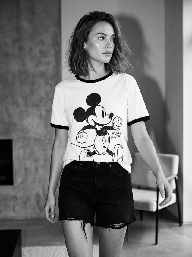 Sinsay - Tricou cu imprimeu Mickey Mouse - crem