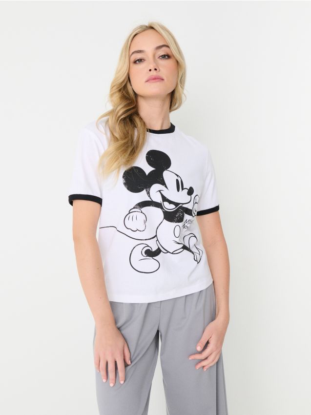 Sinsay - Tricou cu imprimeu Mickey Mouse - crem