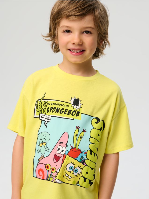 Sinsay - Tricou din bumbac cu imprimeu SpongeBob SquarePants - galben