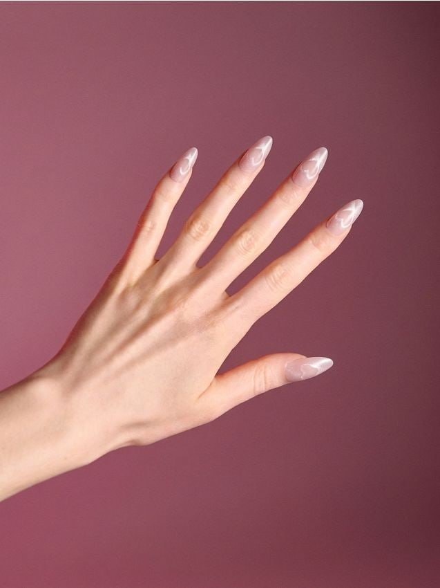 Sinsay - Unghii false cu sclipici și inimioare 24 buc - roz-pastel