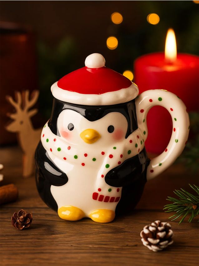 Sinsay - Cană de Crăciun din dolomit cu capac în formă de pinguin - negru