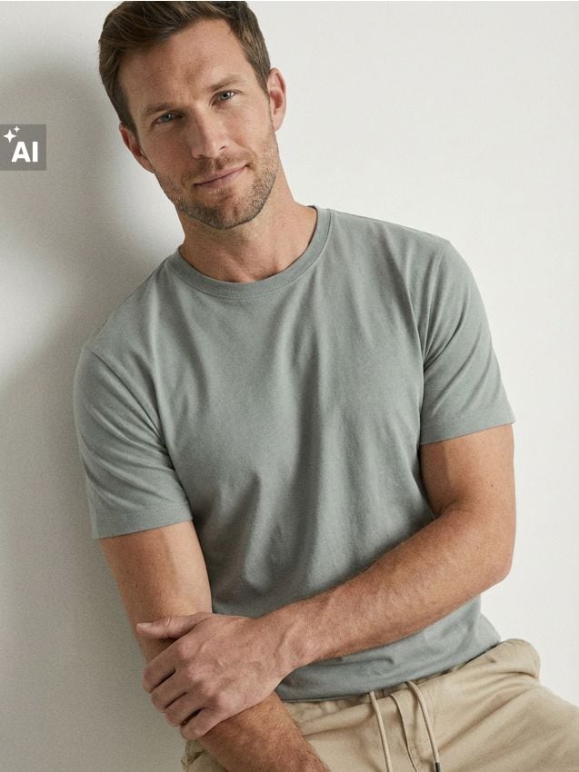 Sinsay - Tricou din bumbac basic - verde-pal