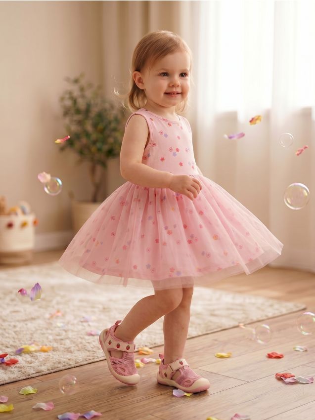 Sinsay - Rochie din bumbac cu fustă din tul - roz-begonie