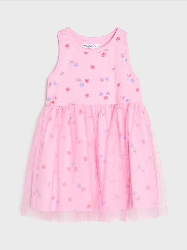 Sinsay - Rochie din bumbac cu fustă din tul - roz-begonie