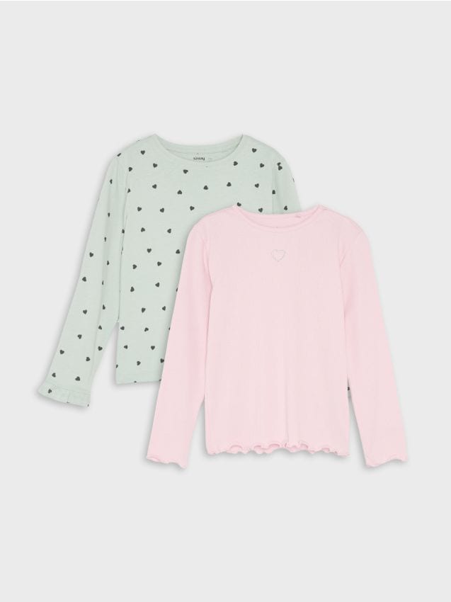 Sinsay - Set de 2 tricouri din bumbac cu motiv de inimioare - multicolor