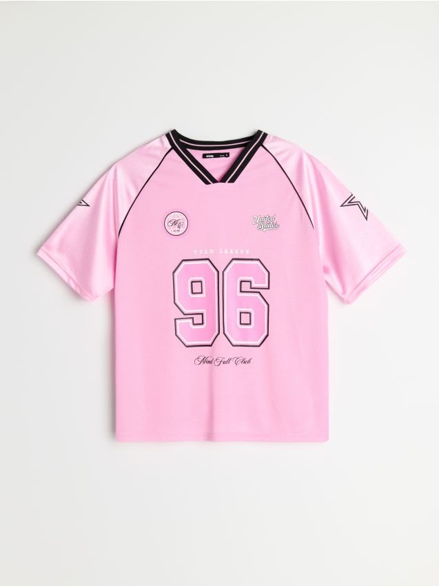 Sinsay - Tricou tip jersey cu decolteu în V - roz