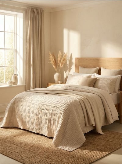 Ühevärviline tepitud voodikate