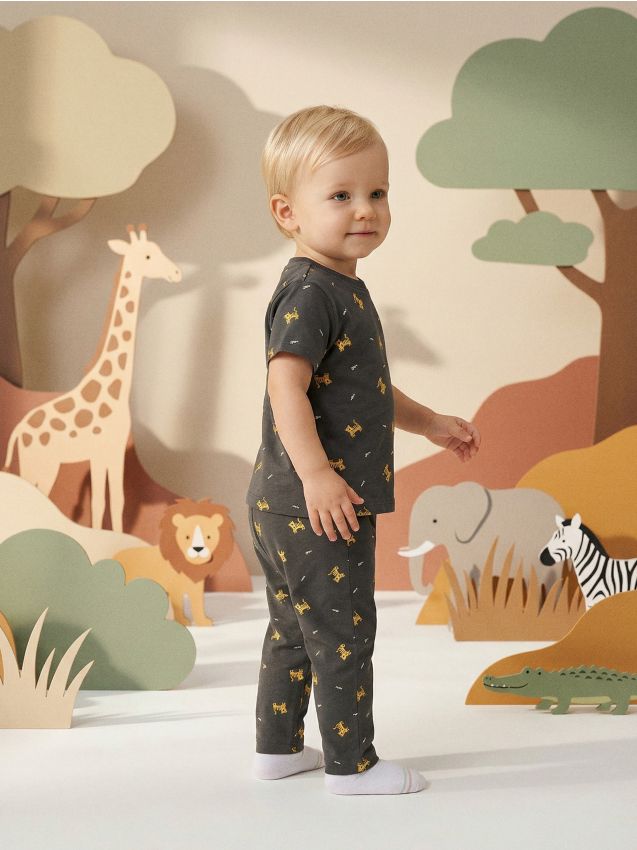 Sinsay - Pijama din bumbac din două piese cu motiv pisici - gri-închis