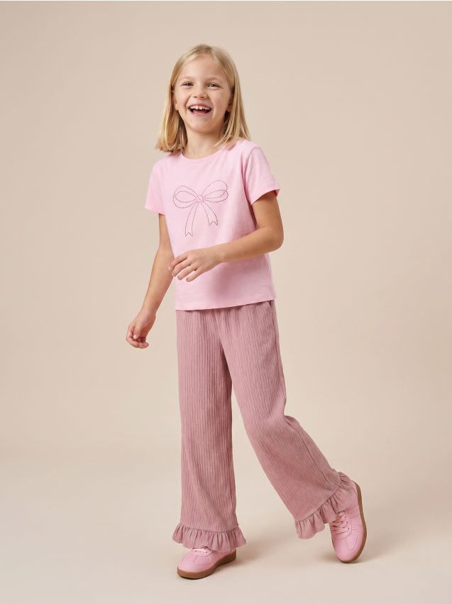 Sinsay - Tricou din bumbac cu strasuri decorative în formă de fundă - roz