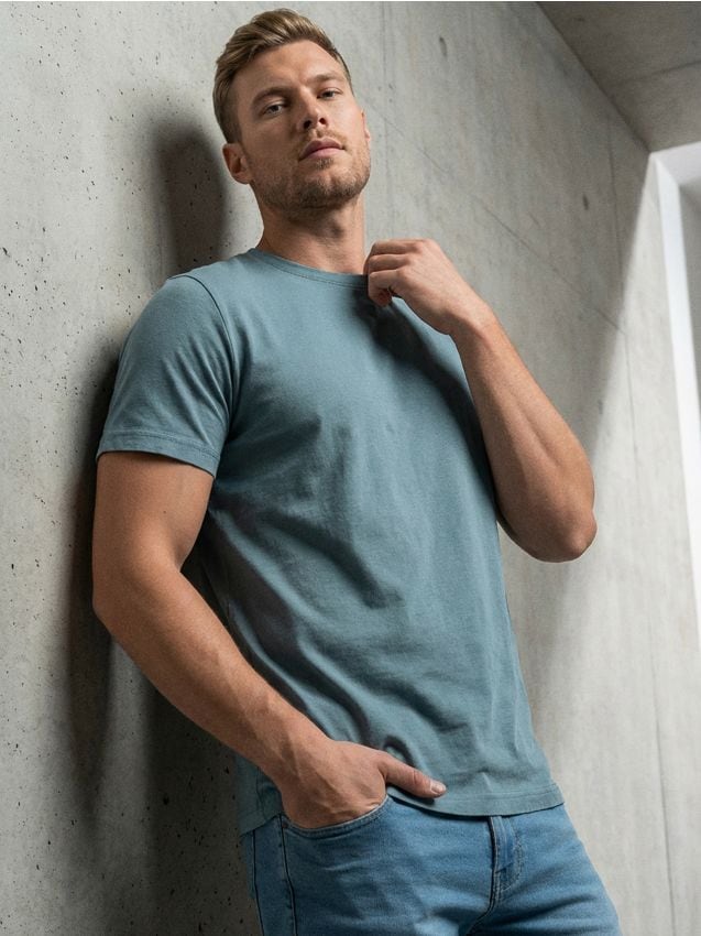 Sinsay - Tricou din bumbac basic - turcoaz-deschis