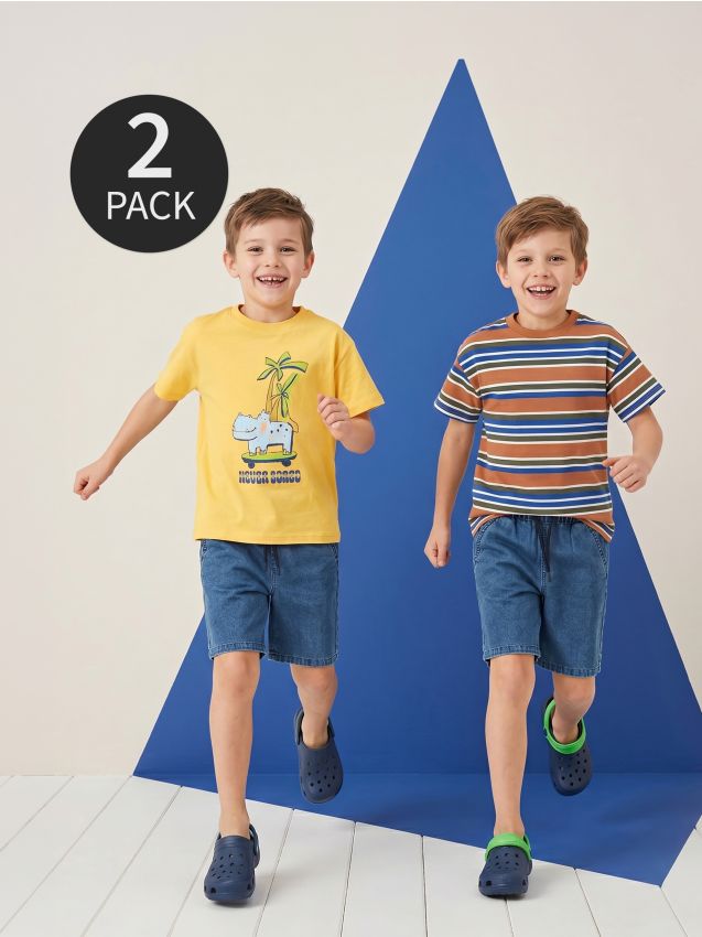 Sinsay - Tricouri din bumbac cu imprimeu 2 buc - galben