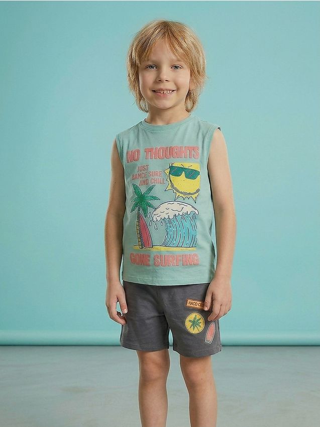 Sinsay - Pijama din bumbac din două piese cu imprimeu surfing - turcoaz