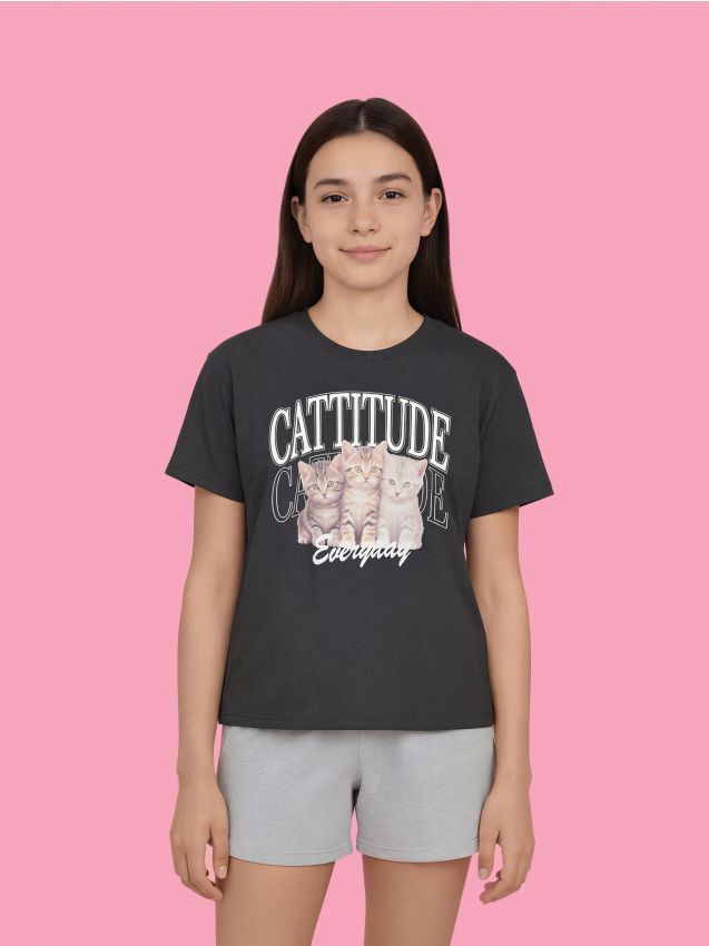 Sinsay - Tricou din bumbac cu imprimeu - negru-antracit