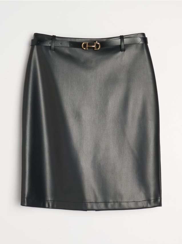 Sinsay - Spódnica mini z imitacji skóry - czarny