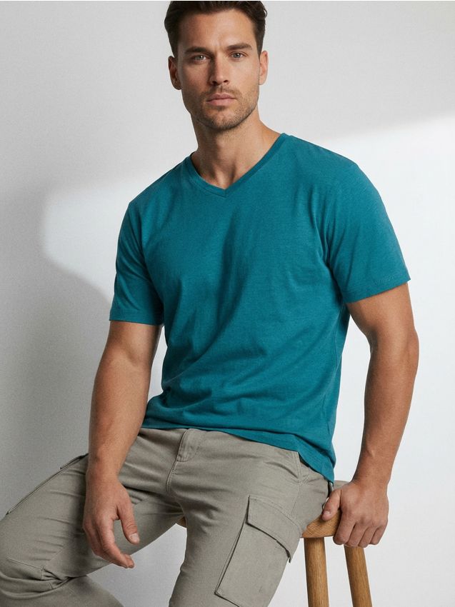 Sinsay - Tricou din bumbac basic - turcoaz