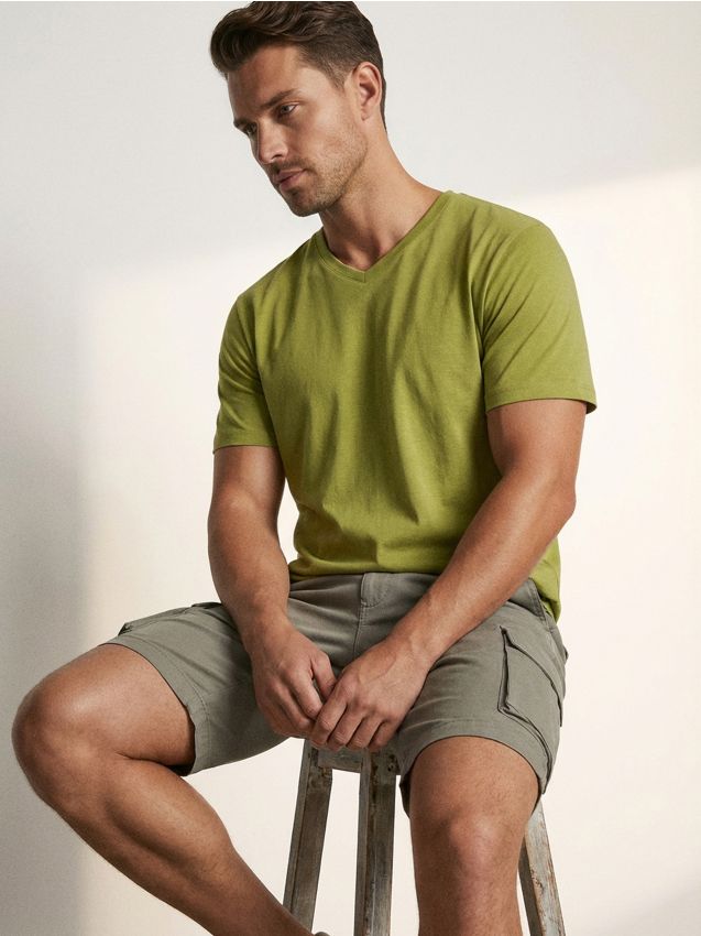 Sinsay - Tricou din bumbac basic - verde-gălbui