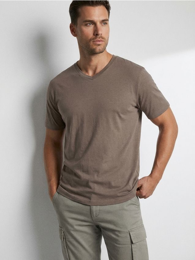 Sinsay - Tricou din bumbac basic - maro