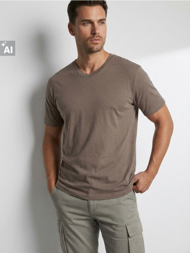 Sinsay - Tricou din bumbac basic - maro