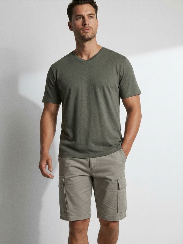 Sinsay - Tricou din bumbac basic - kaki