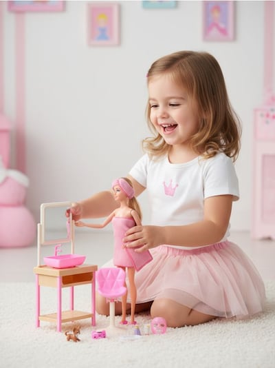 Hračka – bábika s toaletným stolíkom a doplnkami