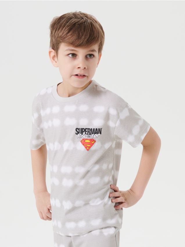 Sinsay - Tricou tie-dye Superman - crem