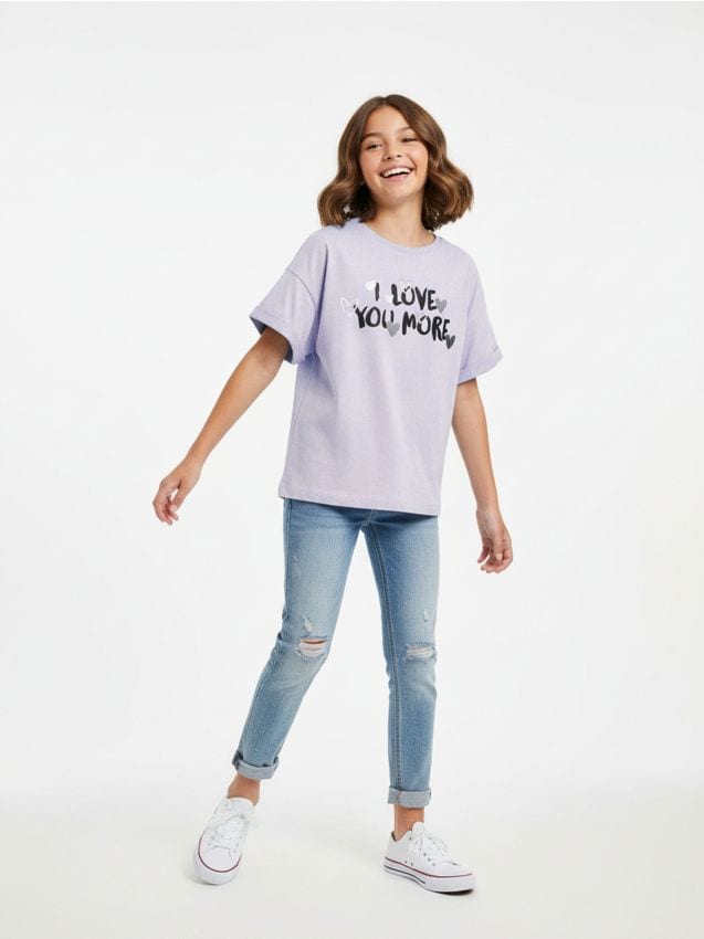 Sinsay - Tricou din bumbac cu inscripție - lavand