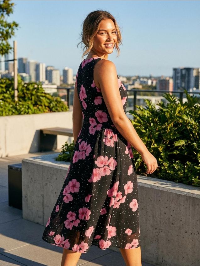 Sinsay - Rochie midi cu buline și imprimeu floral - multicolor