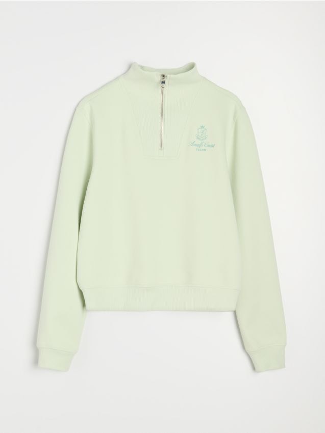 Sinsay - Bluza half-zip z ozdobnym haftem - zielony