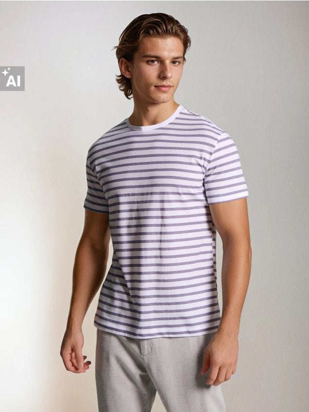 Sinsay - Tricou din bumbac în dungi - violet