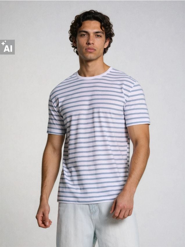 Sinsay - Tricou din bumbac în dungi - light blue
