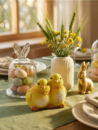 Osterfigur mit zwei Küken