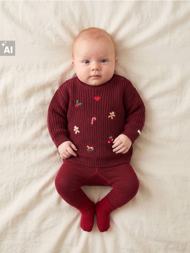 Sinsay - Pulover din bumbac cu motiv de Crăciun - bordo