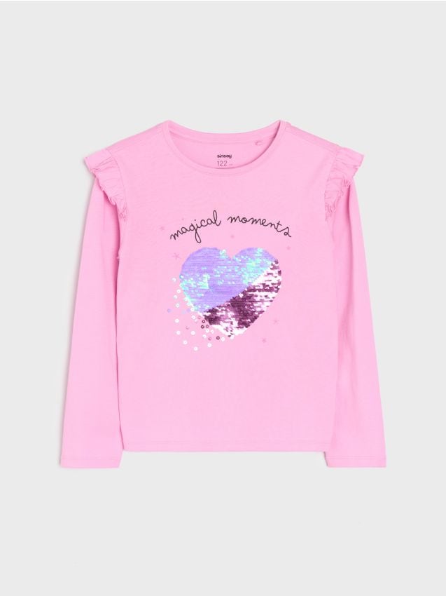 Sinsay - Tricou din bumbac cu aplicație din paiete - roz
