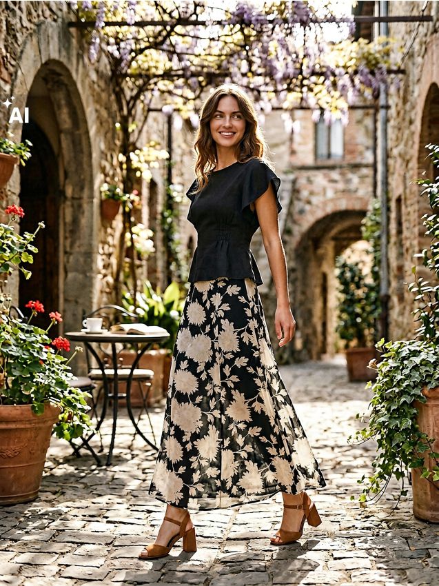 Sinsay - Fustă midi cu imprimeu floral - multicolor