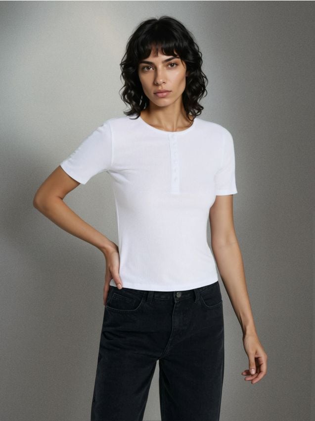 Sinsay - Bluză din vâscoză cu dungi - alb