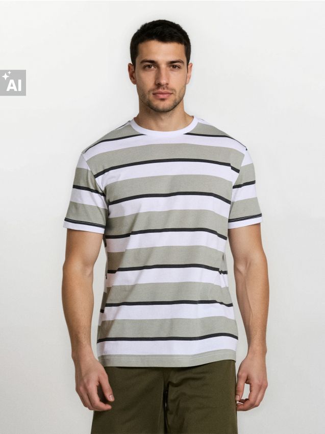 Sinsay - Tricou din bumbac în dungi - verde-deschis