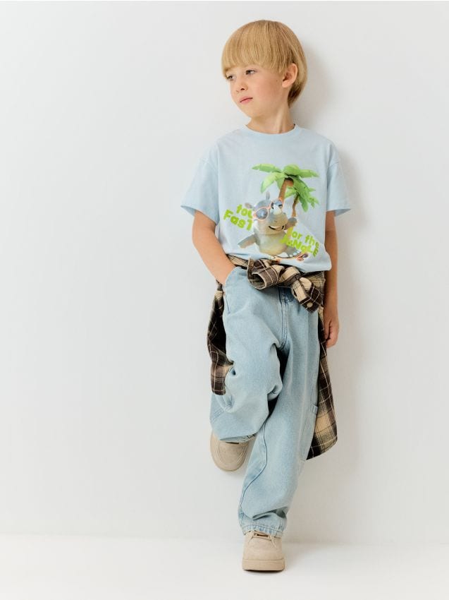 Sinsay - Tricou din bumbac cu imprimeu de vacanță - albastru-pal