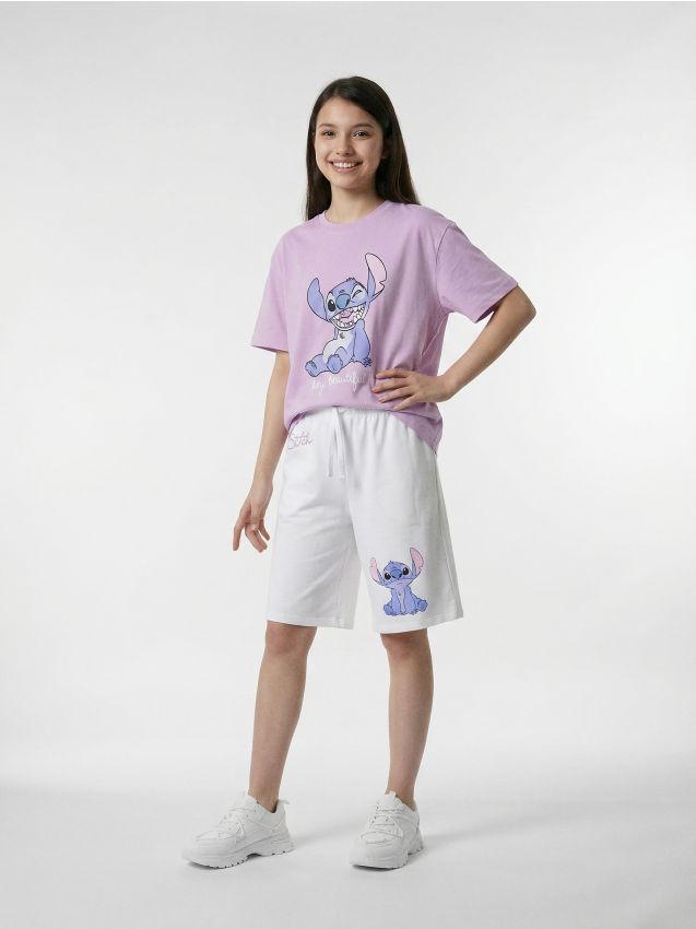 Sinsay - Pantaloni scurți bermude oversize Stitch - crem