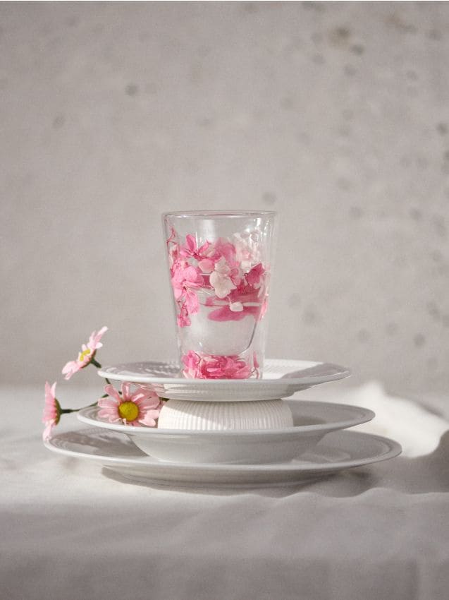 Sinsay - Pahar cu perete dublu și flori - roz