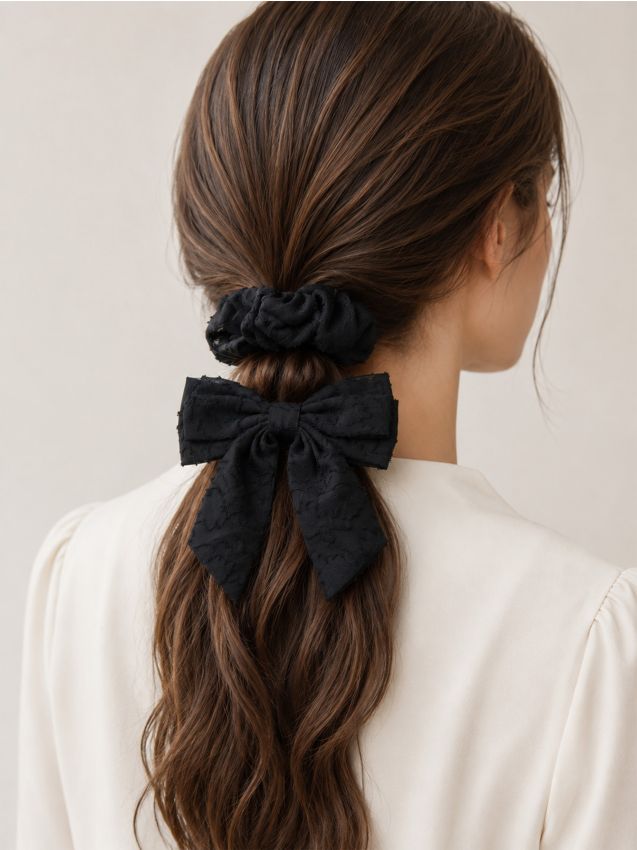 Sinsay - Agrafă de păr cu fundă și elastic scrunchie 2 pack - negru