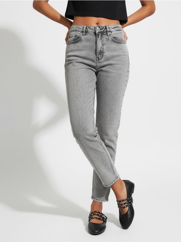 Sinsay - Jeansy mom fit - szary