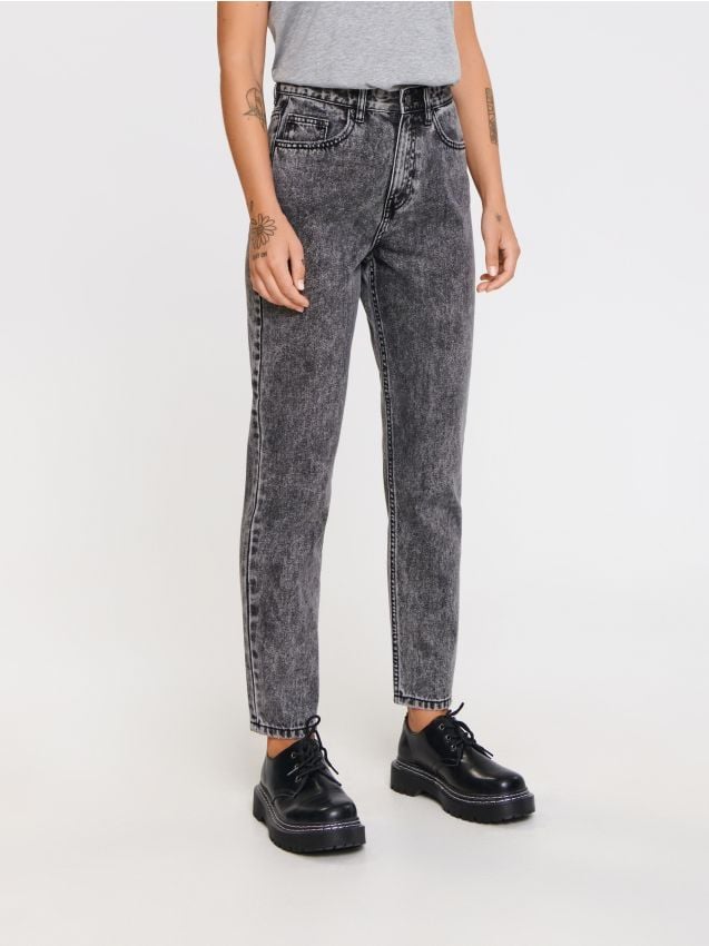 Sinsay - Blugi mom fit - gri