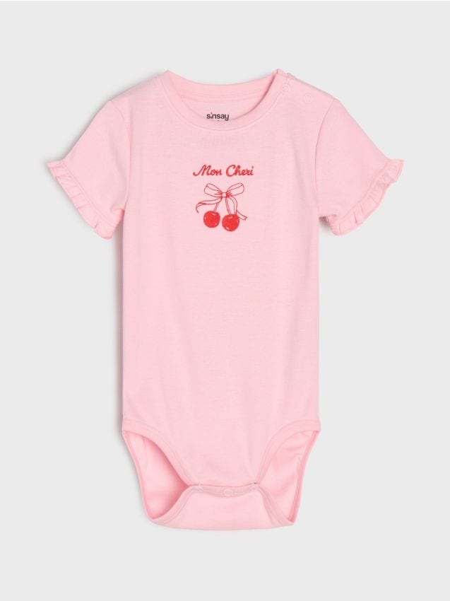 Sinsay - Body din bumbac cu imprimeu - roz-pastel