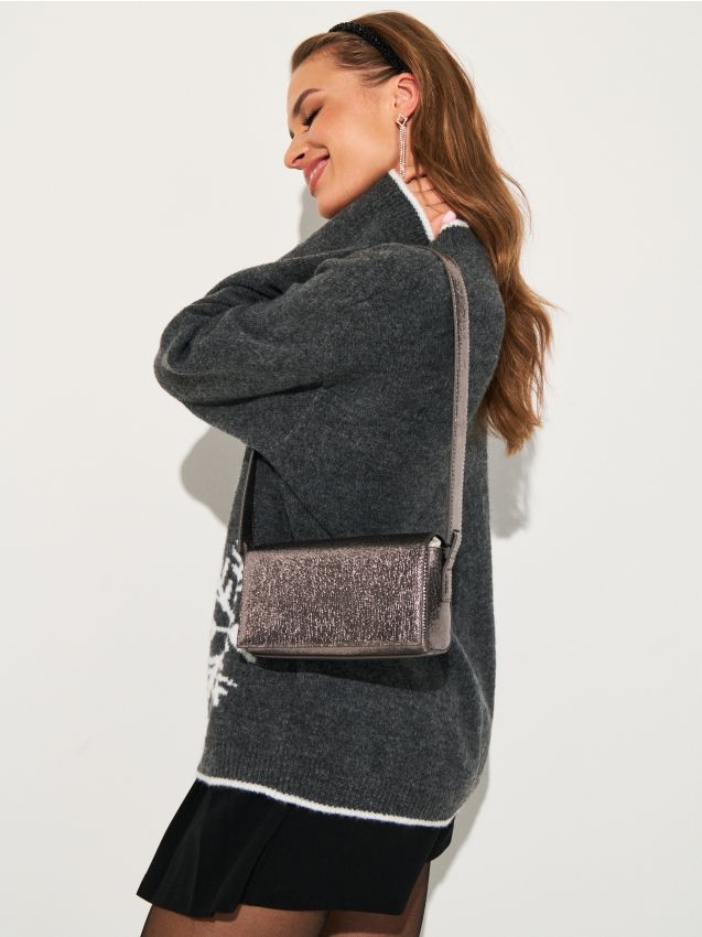 Sinsay - Metalická kabelka na rameno - čierna