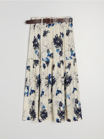 Віскозна міді спідниця з квітковим візерунком і поясом