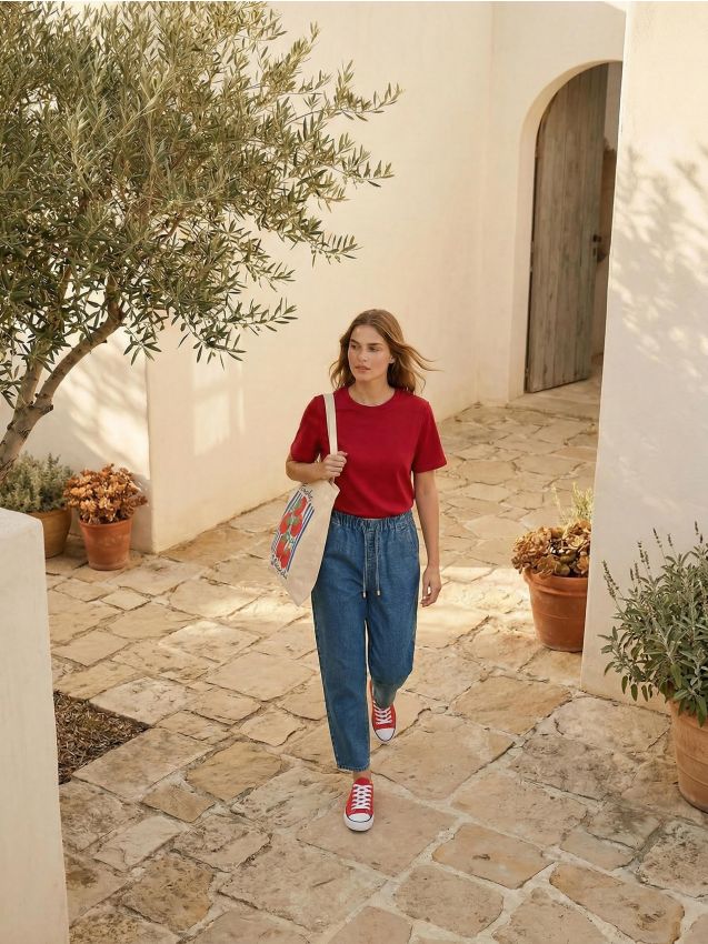 Sinsay - Tricou din bumbac din țesătură interlock densă - roșu