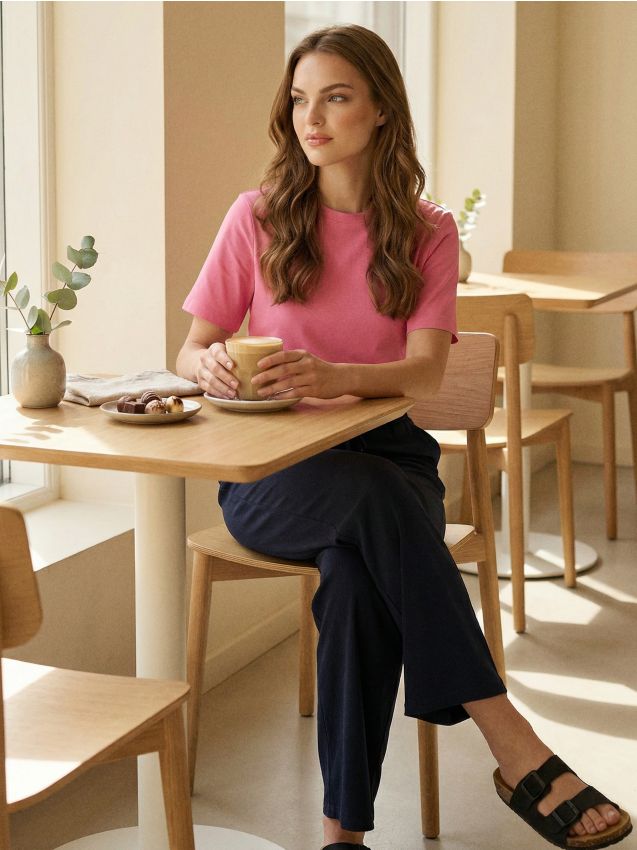 Sinsay - Tricou din bumbac din țesătură interlock densă - roșu-hibiscus